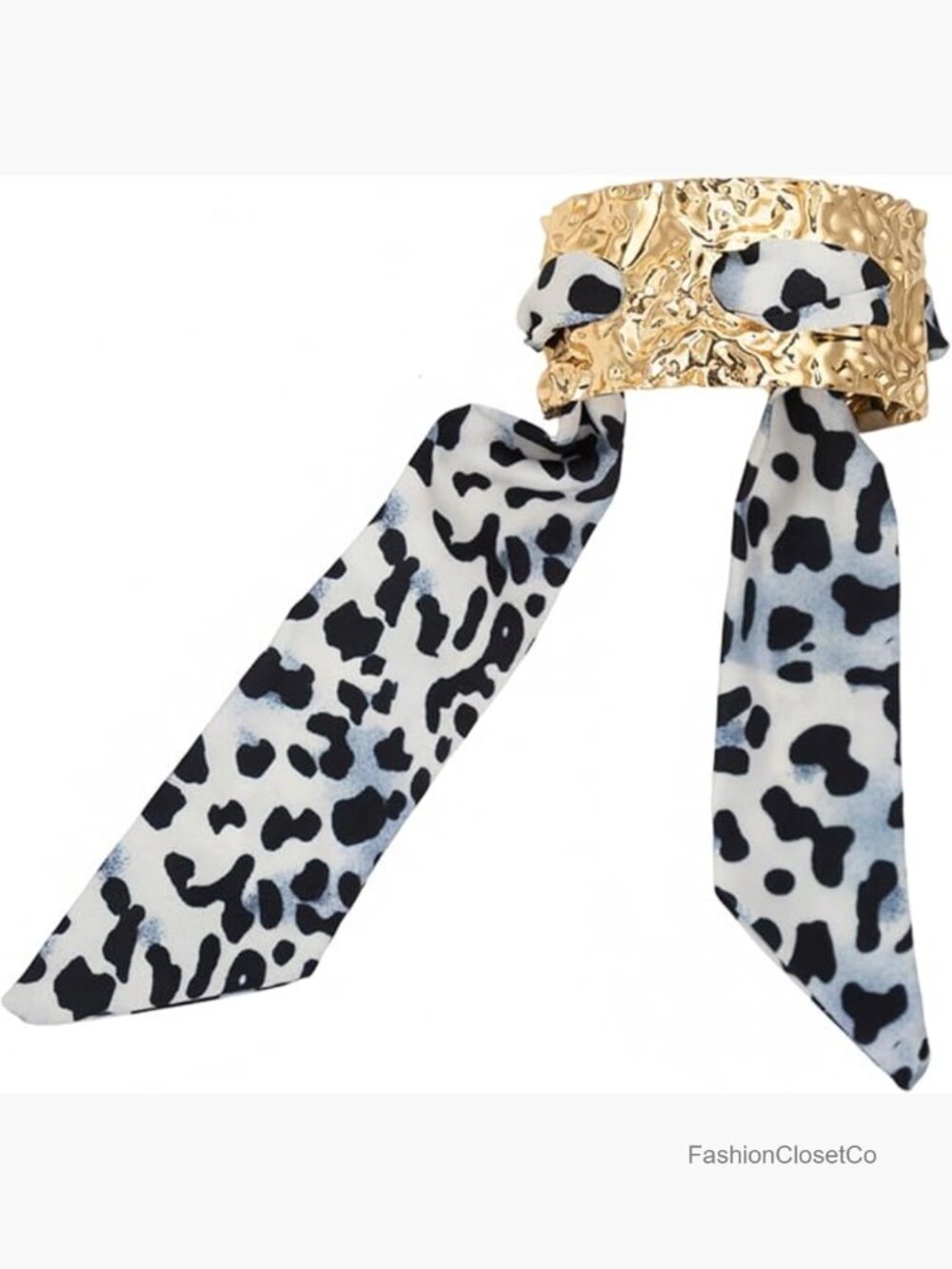 Cheetah Print Bandana Bracelet Gold Cuff Bangle
